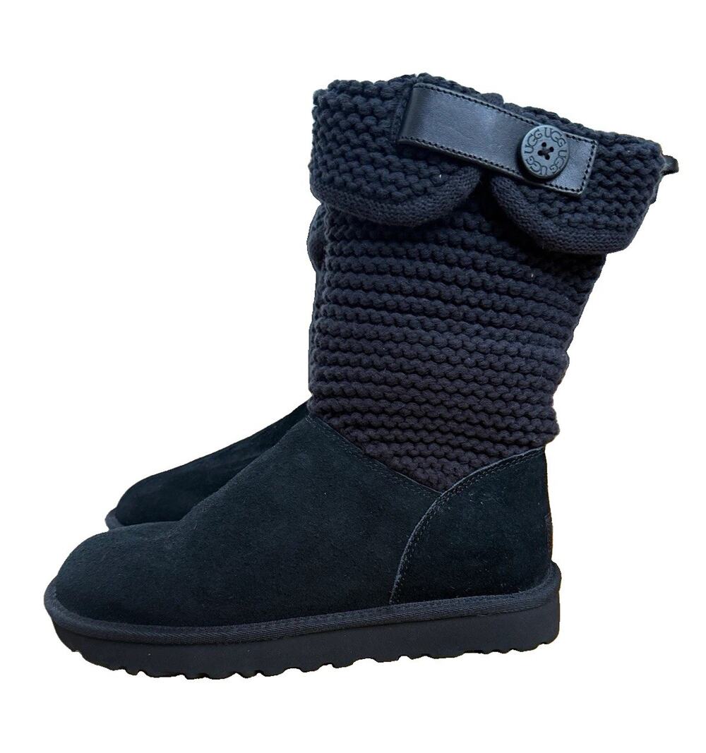 UGG Shaina 1125494 Black Suede Knit Boots Size 8 NWOB